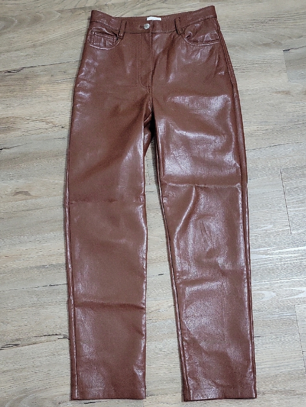 Wilfred Brown Faux Leather Straight-Leg Pants
